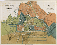 214042 Plattegrond van de stad Utrecht, met weergave van het stratenplan met namen, bebouwingsblokken, wegen, ...